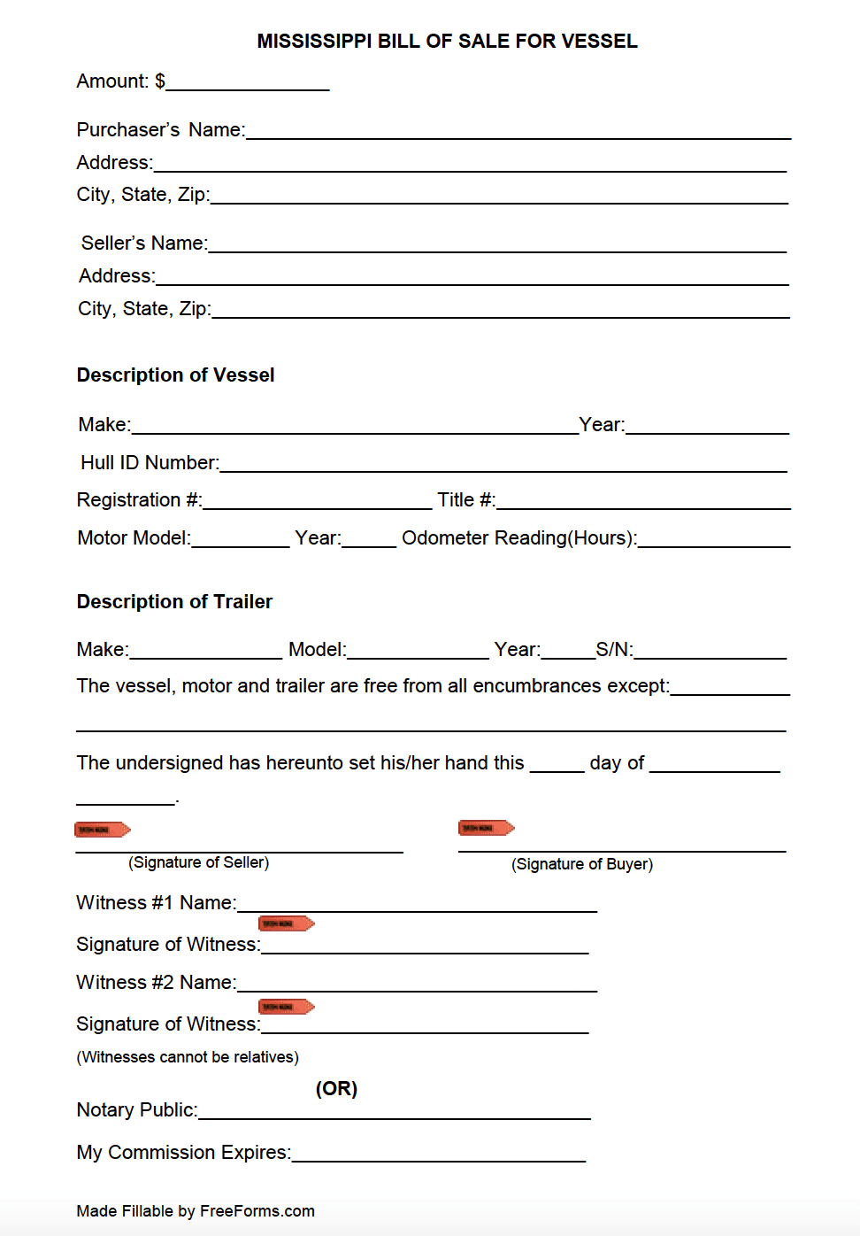 Free Mississippi Boat Vessel Bill Of Sale Form PDF