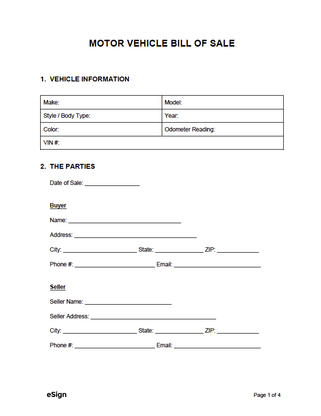 Free Motor Vehicle Bill Of Sale Form PDF Word Free Motor Vehicle Bill Of Sale Form PDF Word