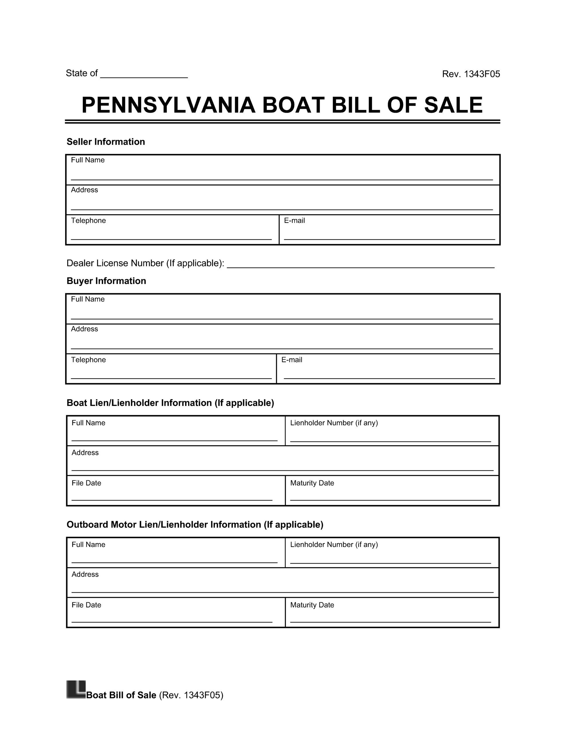 Free Pennsylvania Boat Bill Of Sale Template PDF Word