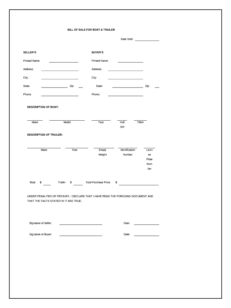 bill of sale template for boat and trailer