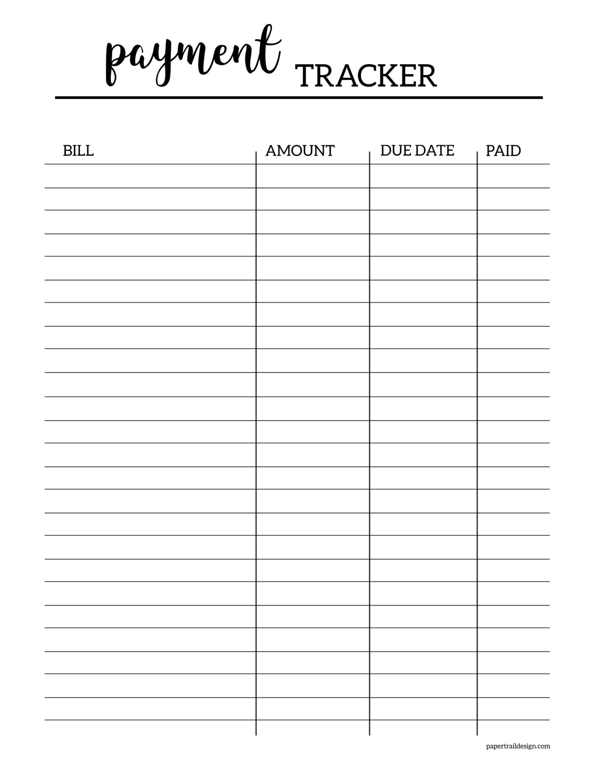 free printable monthly bill payment log