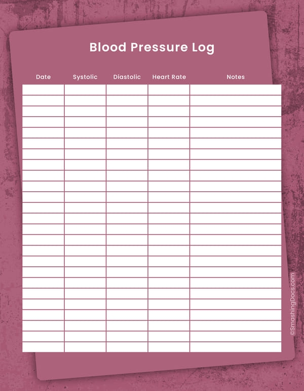 Free Printable Blood Pressure Log Sheets SmashingDocs