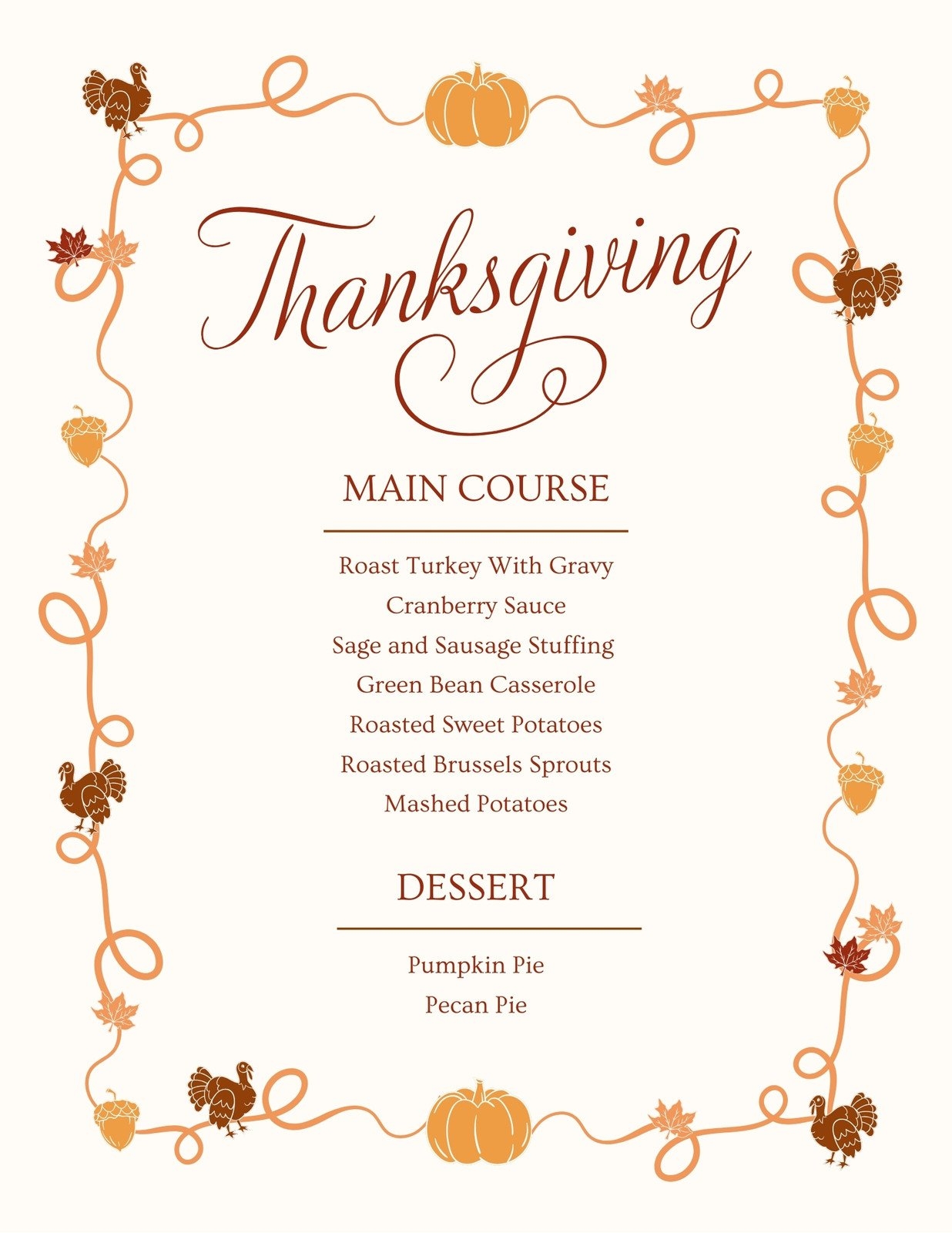 Free Printable Customizable Thanksgiving Menu Templates Canva