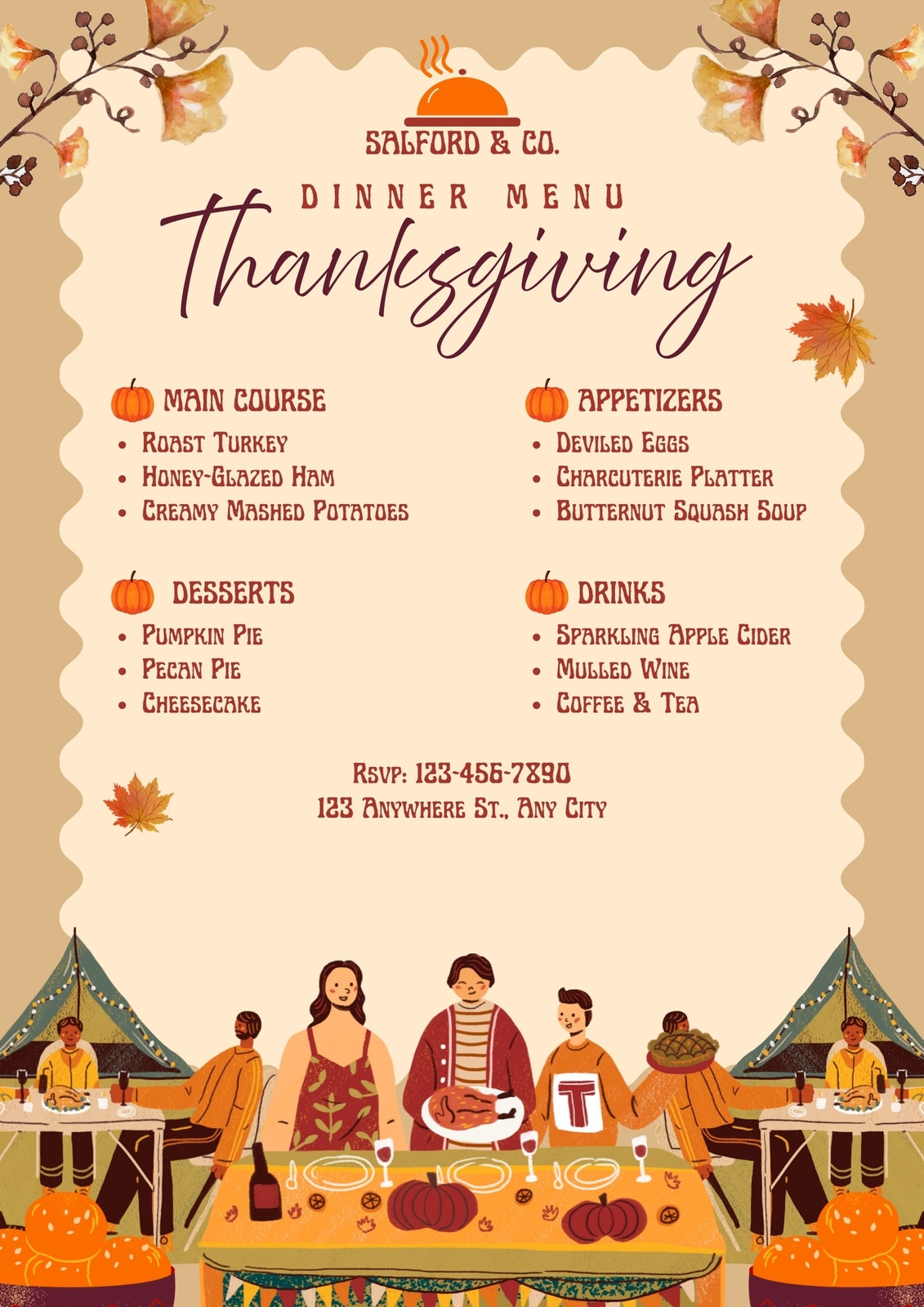 Free Printable Customizable Thanksgiving Menu Templates Canva