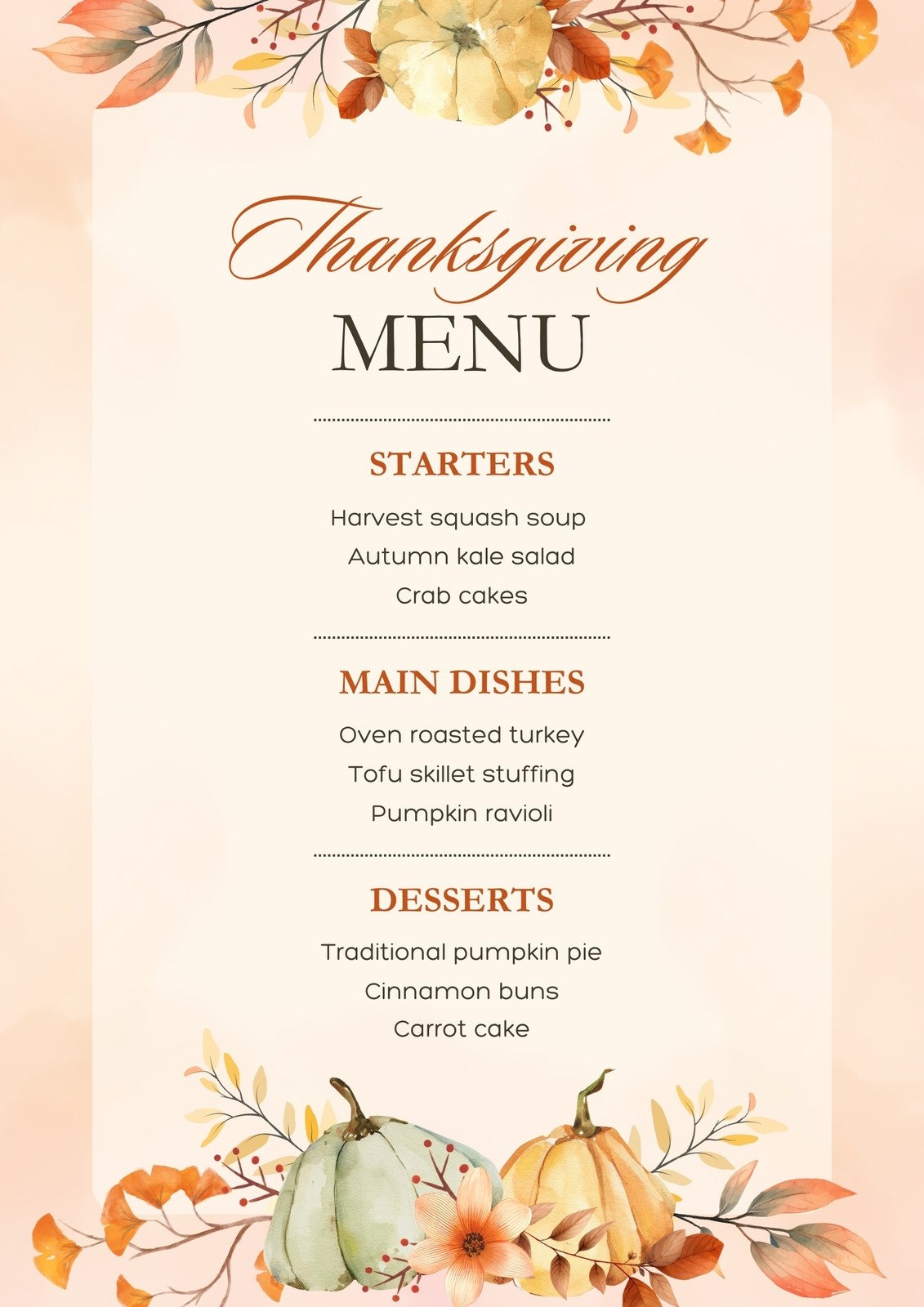 Thanksgiving Day Menu Template