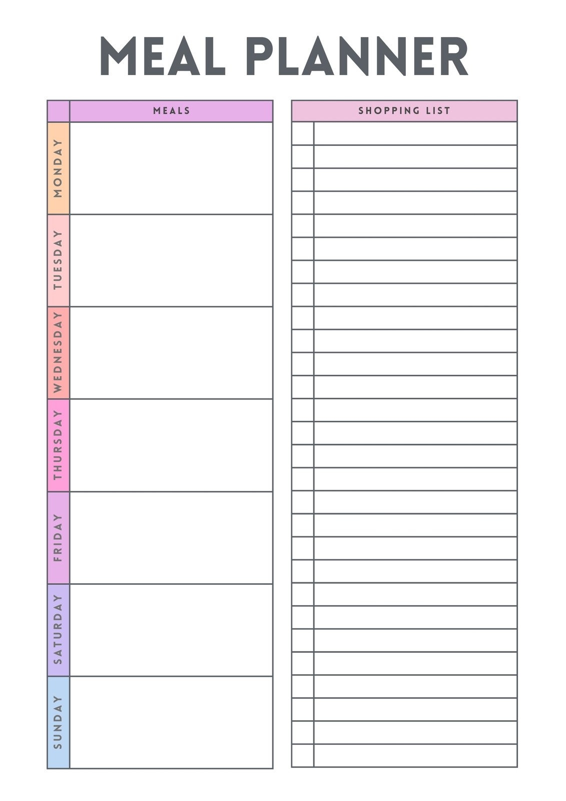 Weekly Meal Plan Sheet