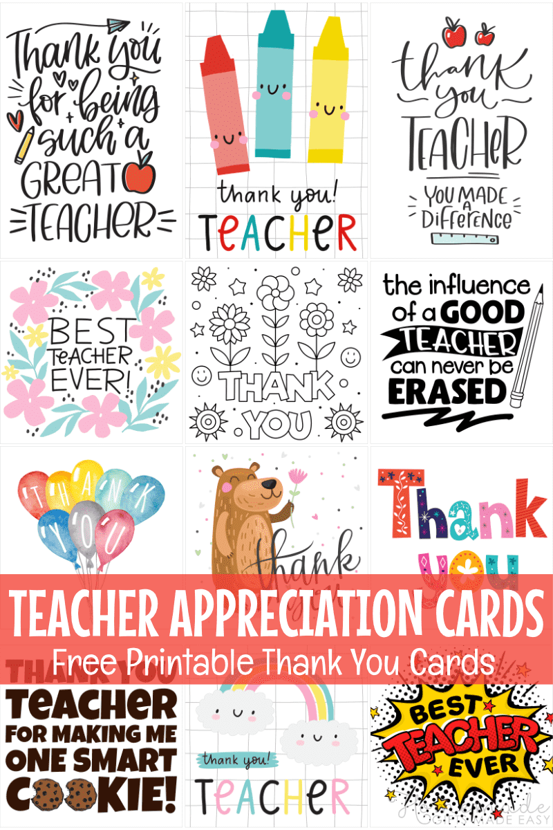 Free Teacher Appreciation Cards Thank You Cards For Teachers 2025