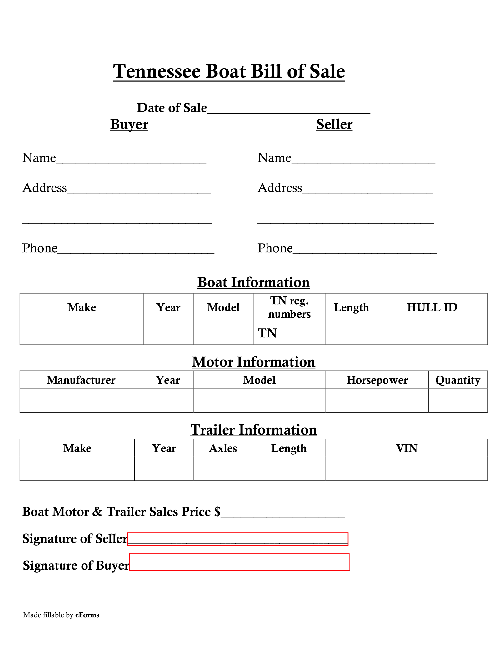 Free Tennessee Boat Bill Of Sale PDF EForms Free Tennessee Boat Bill Of Sale PDF EForms