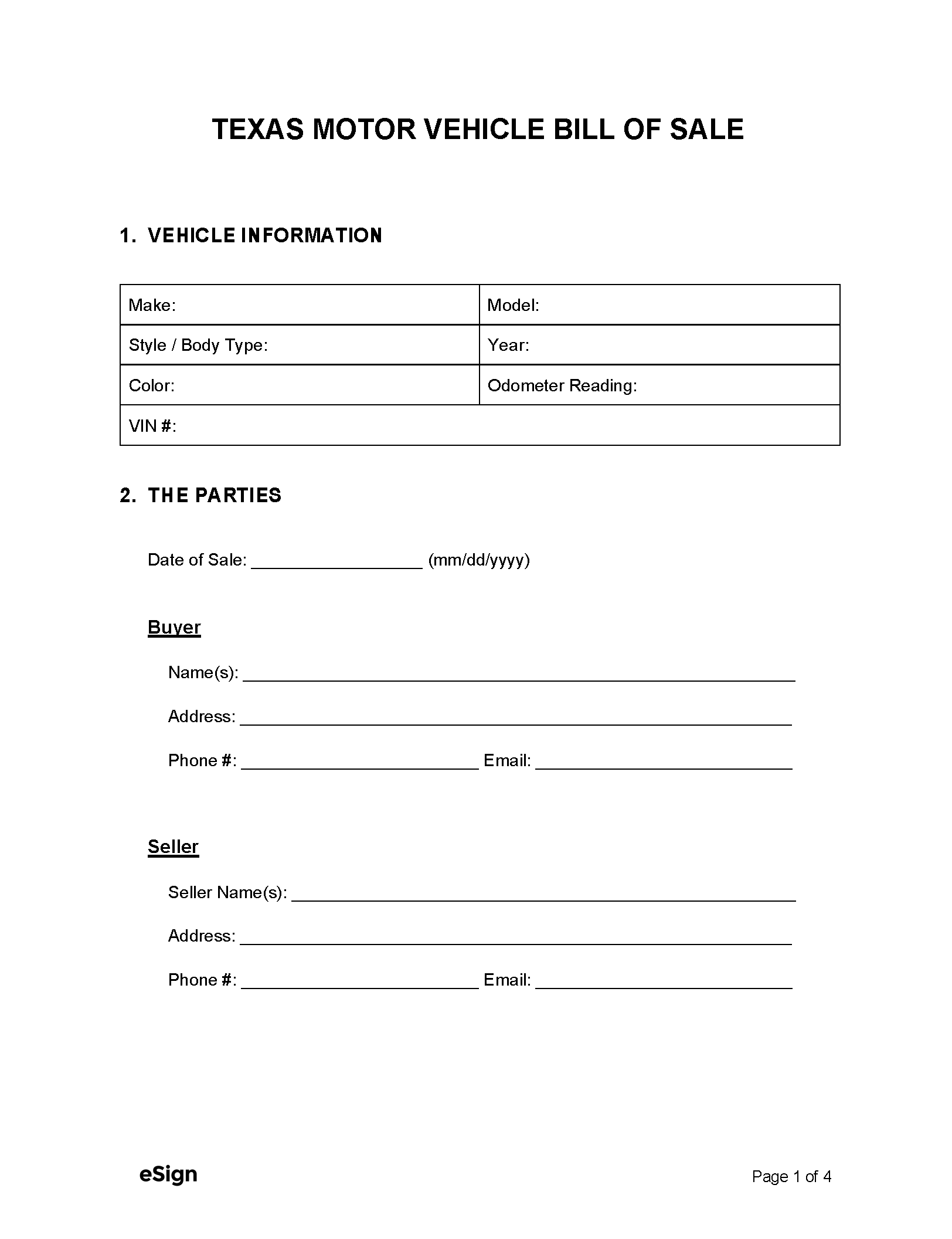 bill of sale for car free printable