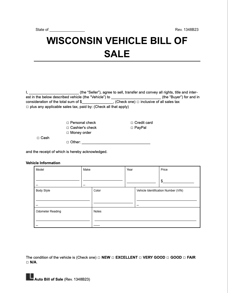 sample vehicle bill of sale