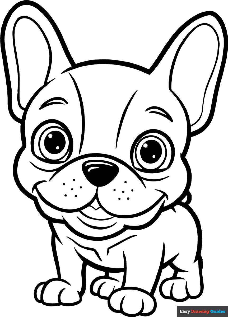 French Bulldog Puppy Looking Coloring Page Easy Drawing Guides