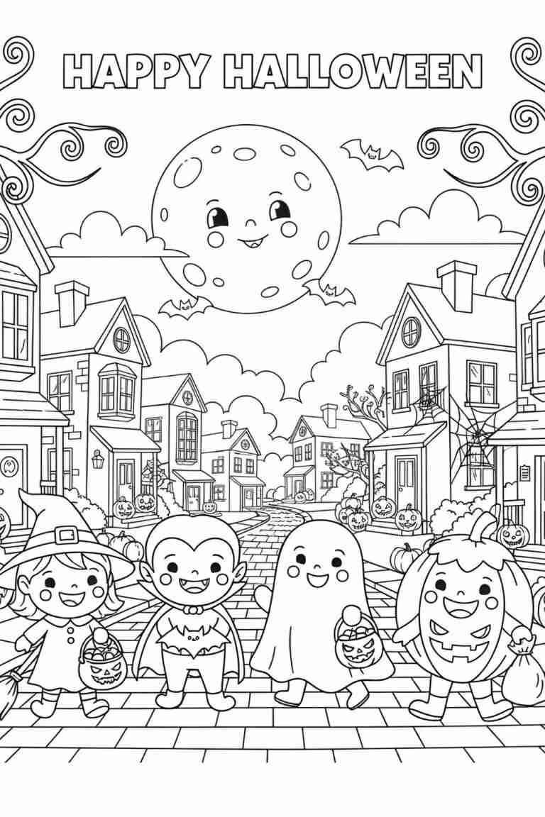 Happy Halloween Coloring Page Printable Trick or Treat Fun Happy Halloween Coloring Page Printable Trick or Treat Fun