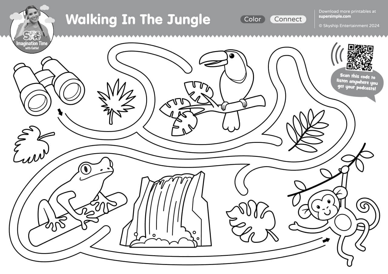 Imagination Time Walking In The Jungle Coloring Page Super Simple
