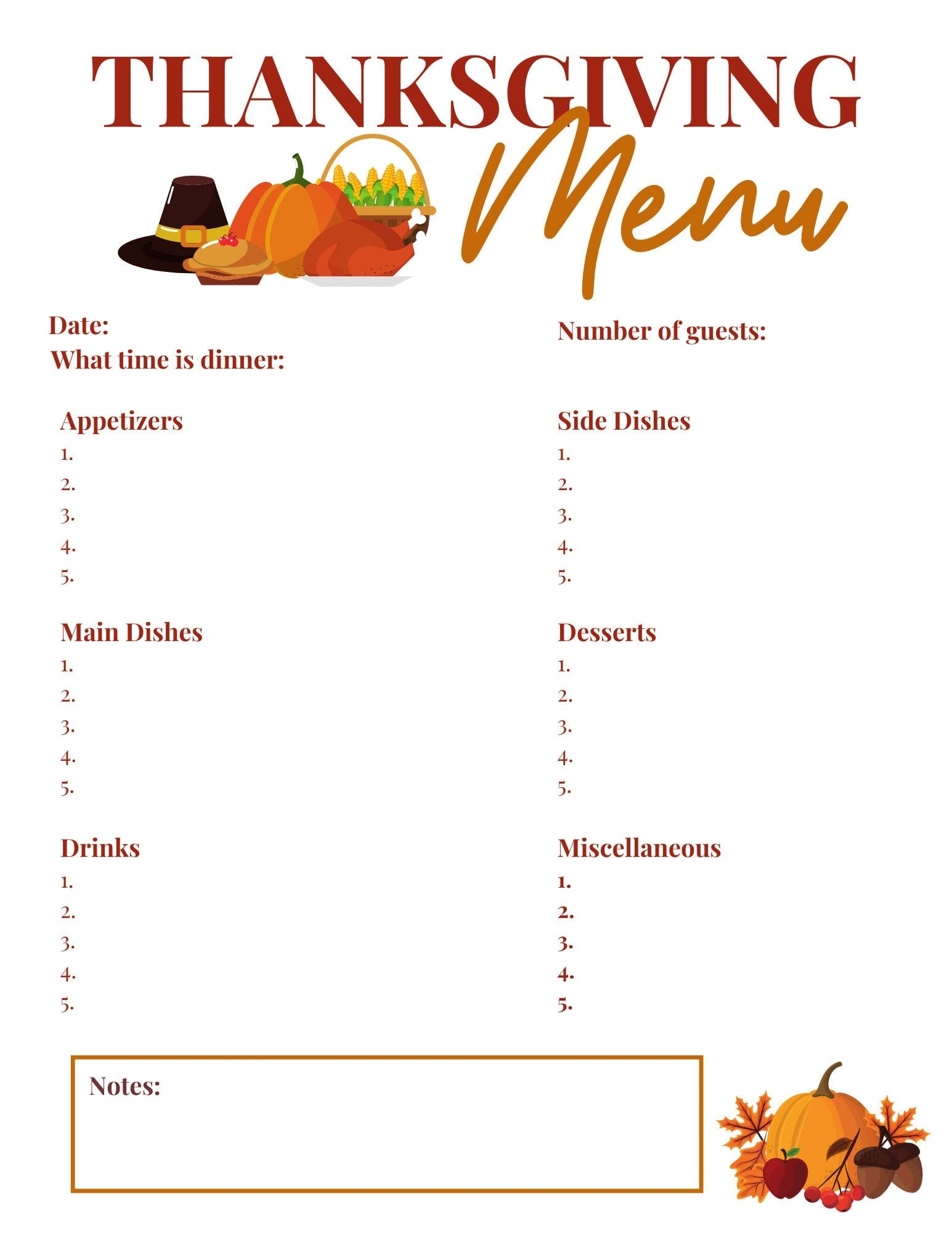 INSTANT DOWNLOAD Thanksgiving Menu And Shopping List Thanksgiving Meal Plan Shopping List Simple Thanksgiving Day Plan Thanksgiving Etsy