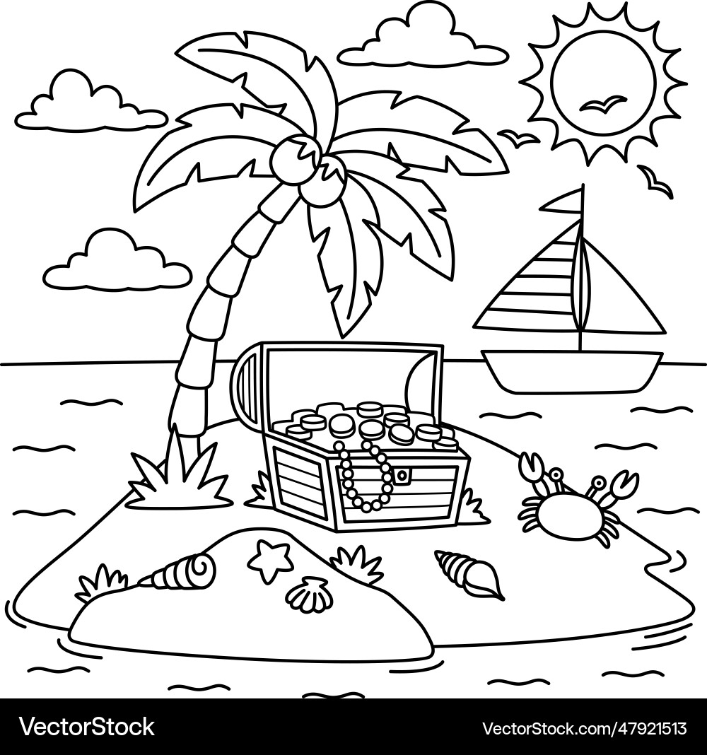Island Summer Coloring Page For Kids Royalty Free Vector VectorStock