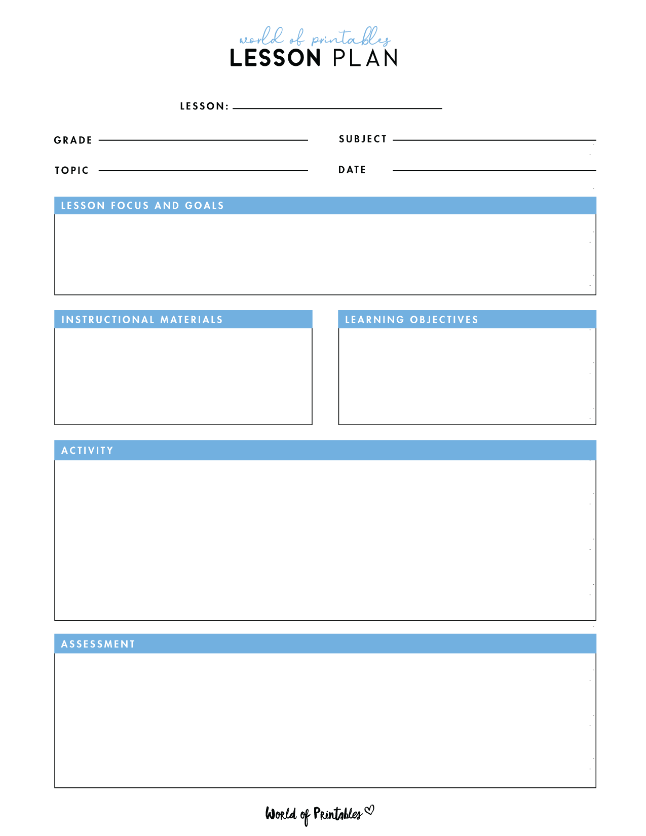 Lesson Plan Templates World Of Printables