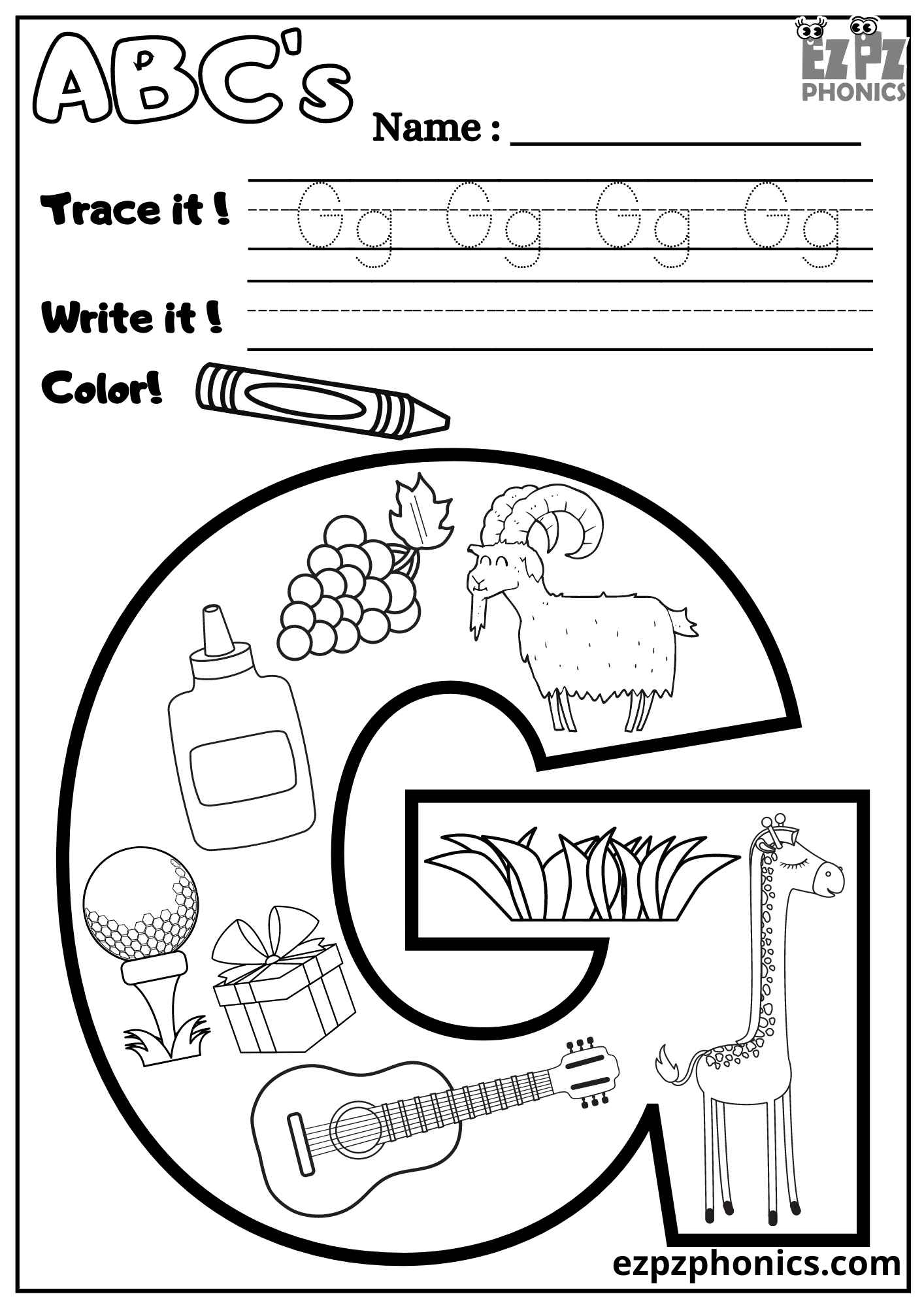 Letter G Trace Write And Color Ezpzphonics Letter G Trace Write And Color Ezpzphonics
