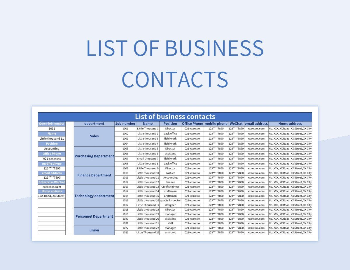 List Of Business Contacts Excel Template And Google Sheets File For Free Download Slidesdocs List Of Business Contacts Excel Template And Google Sheets File For Free Download Slidesdocs