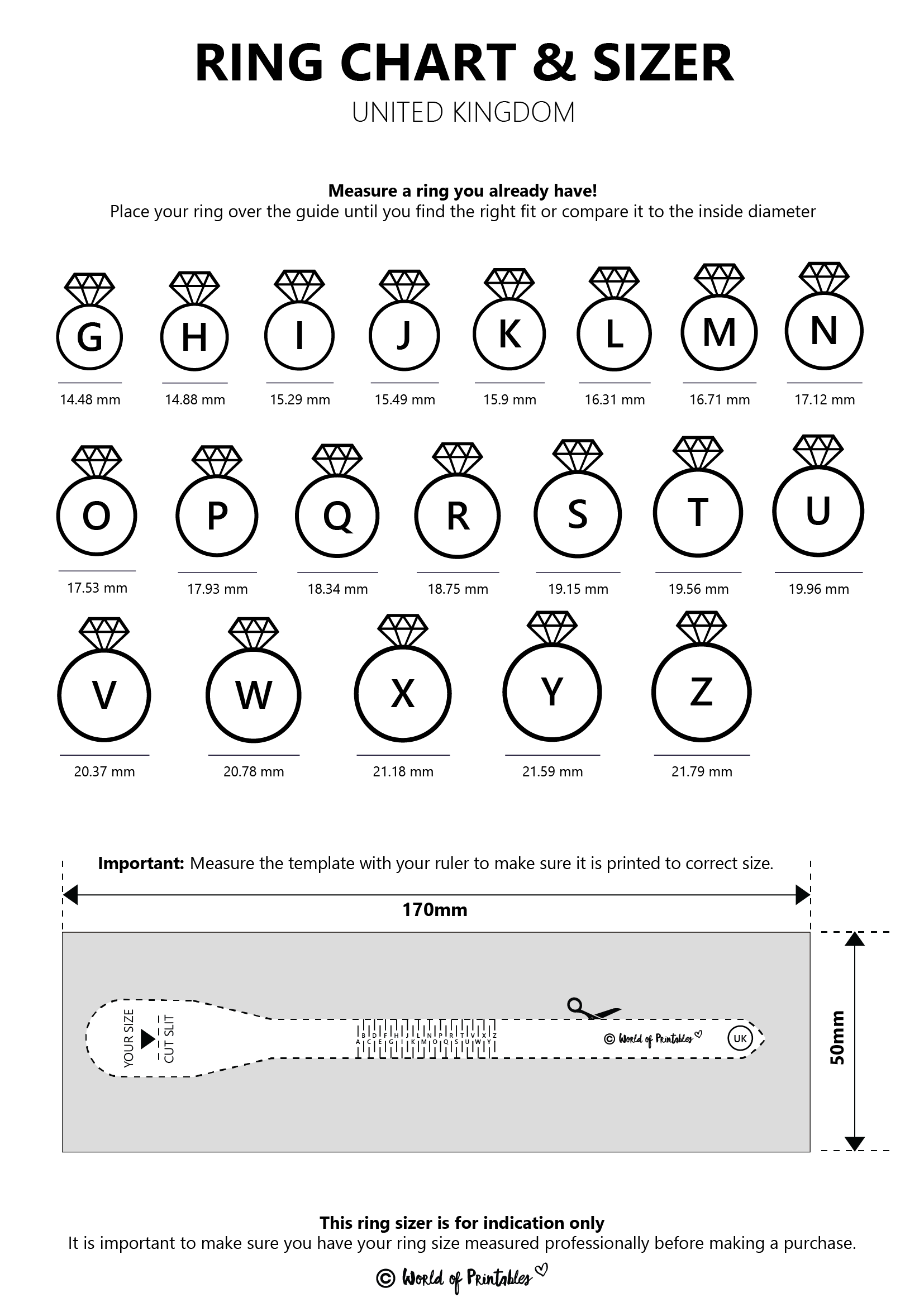 Measure Ring Sizer Print Free Ring Measurement Printable Ring Sizer With Half Sizes