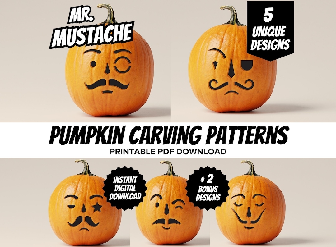 Mr Mustache Pumpkin Carving Patterns Pumpkin Carving Stencils pumpkin Carving Template halloween Pumpkin Carving Party printable Stencils Etsy