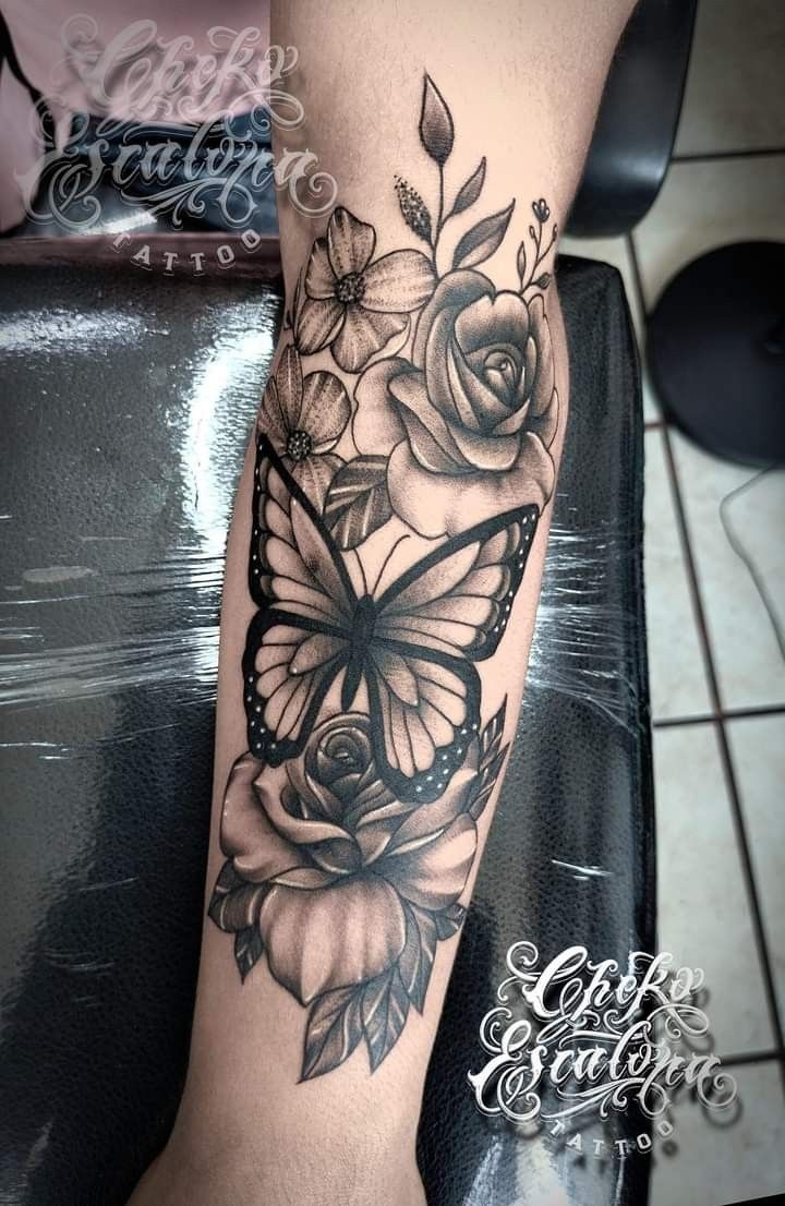 tattoos of roses and butterflies