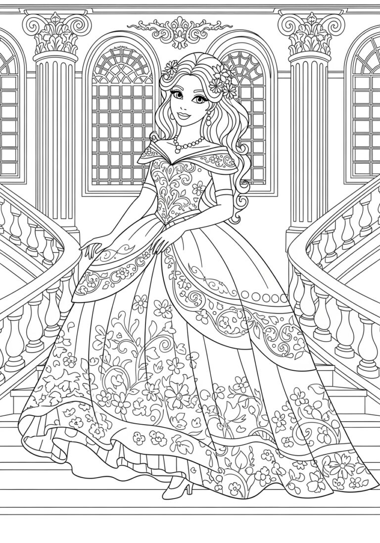 Princess Dress Coloring Page Printable Fairy Tale Fun