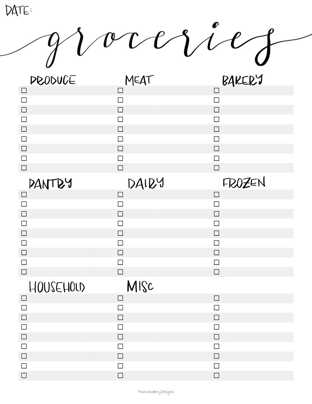 free shopping list template