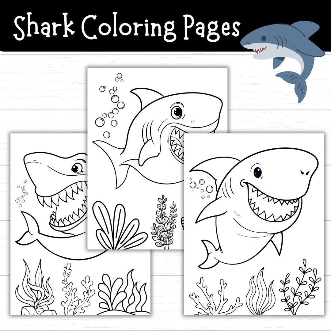 Printable Shark Coloring Pages For Kids Ocean Themed Coloring Sheets Easy Shark Activity For Preschool And Kindergarten Instant Download Etsy