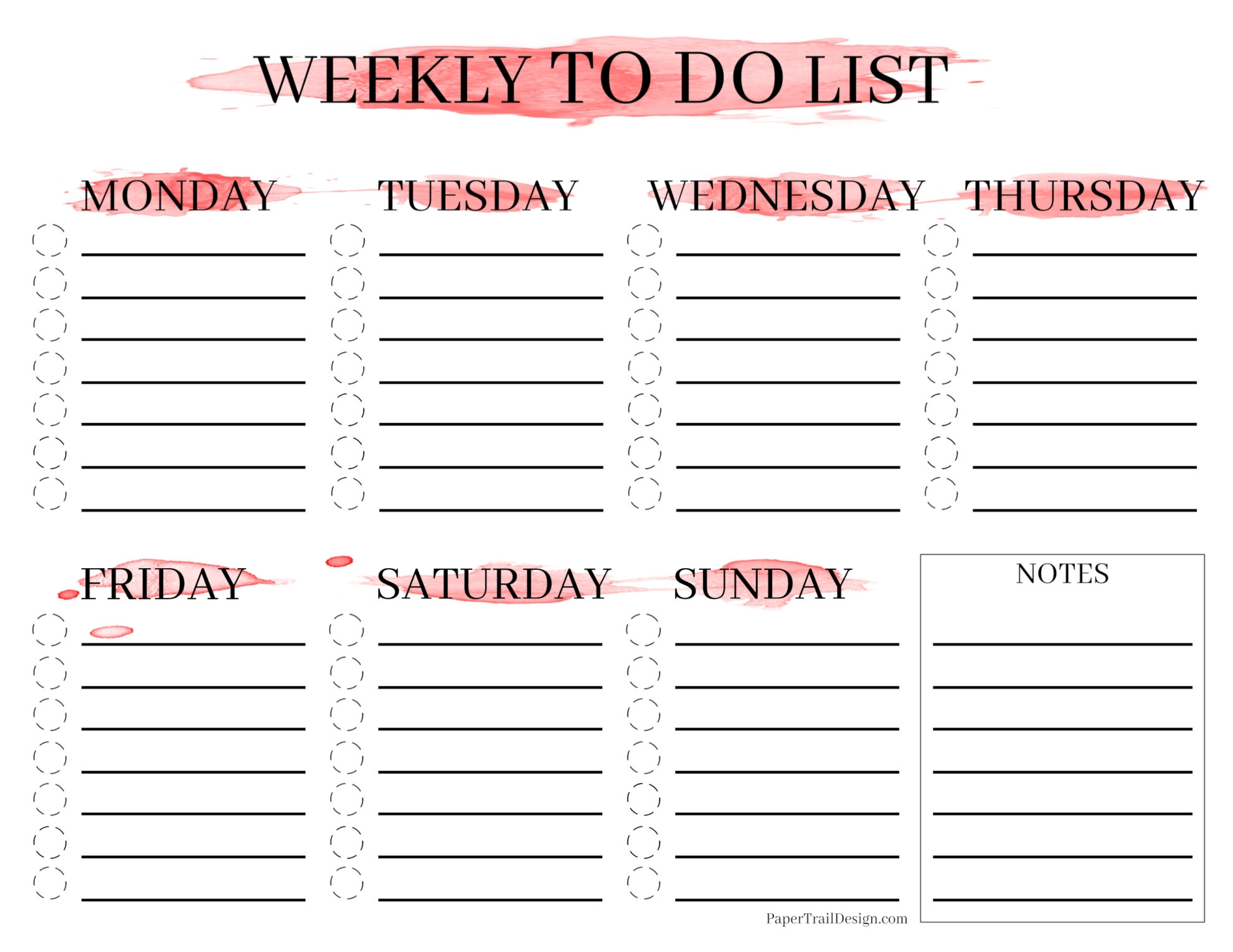 Pritntable Weekly To Do List Template Watercolor Paper Trail Design