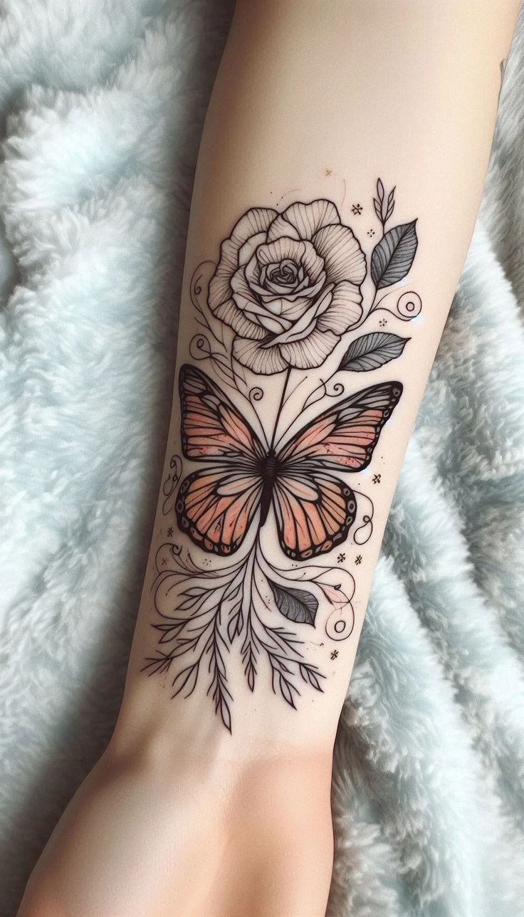 Rose Butterfly A Fine Line Tattoo Of Grace And Transformation