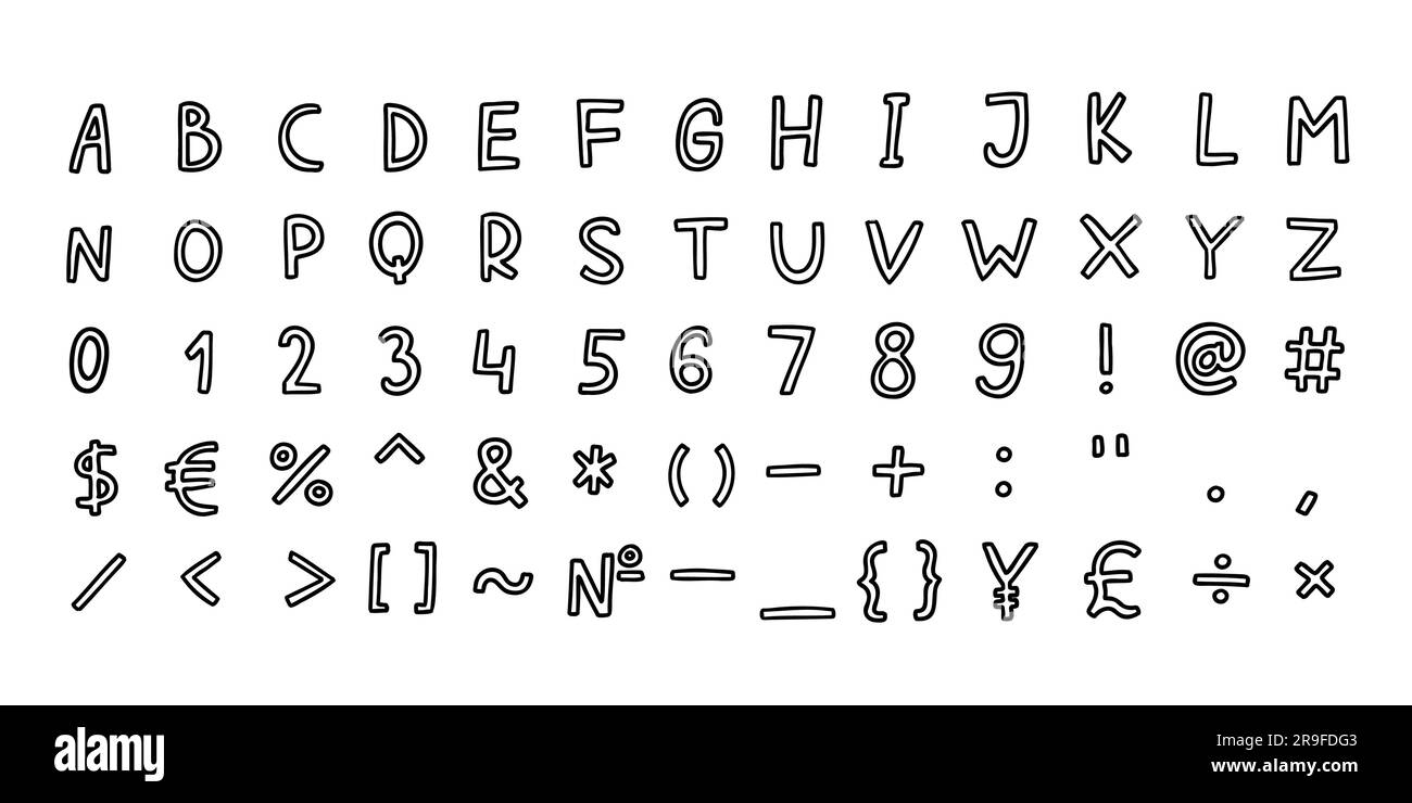 Scribble Black English Latin Abc Alphabet Font With Digits And Symbols Handwritten A To Z 0 To 9 Set Vector Illustration In Doodle Style Isolated On Stock Vector Image Art Alamy