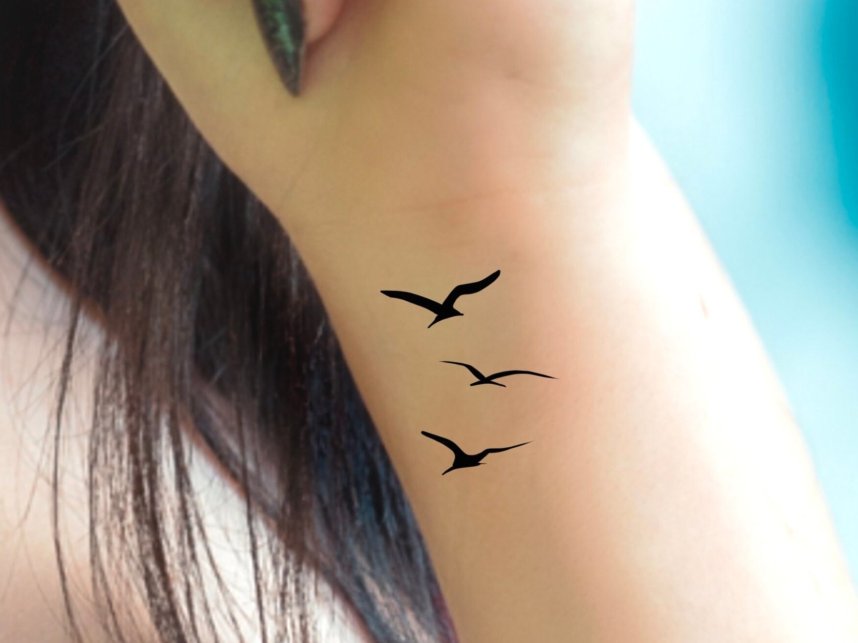 Silhouette Birds Temporary Tattoo 3 Birds Tattoo Black Birds Etsy