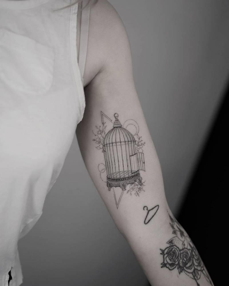 Single Needle Bird Cage Tattoo Single Needle Bird Cage Tattoo