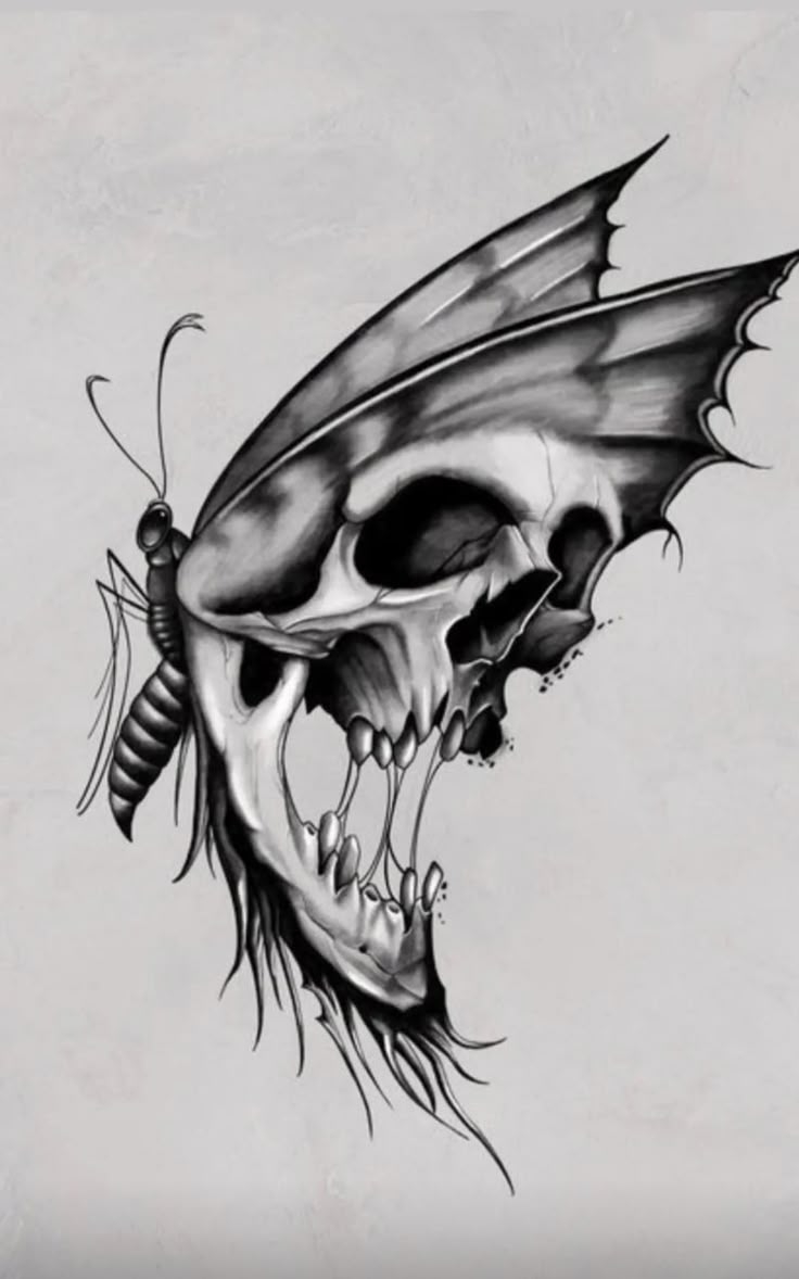 Skull With Butterfly Tattoo Design