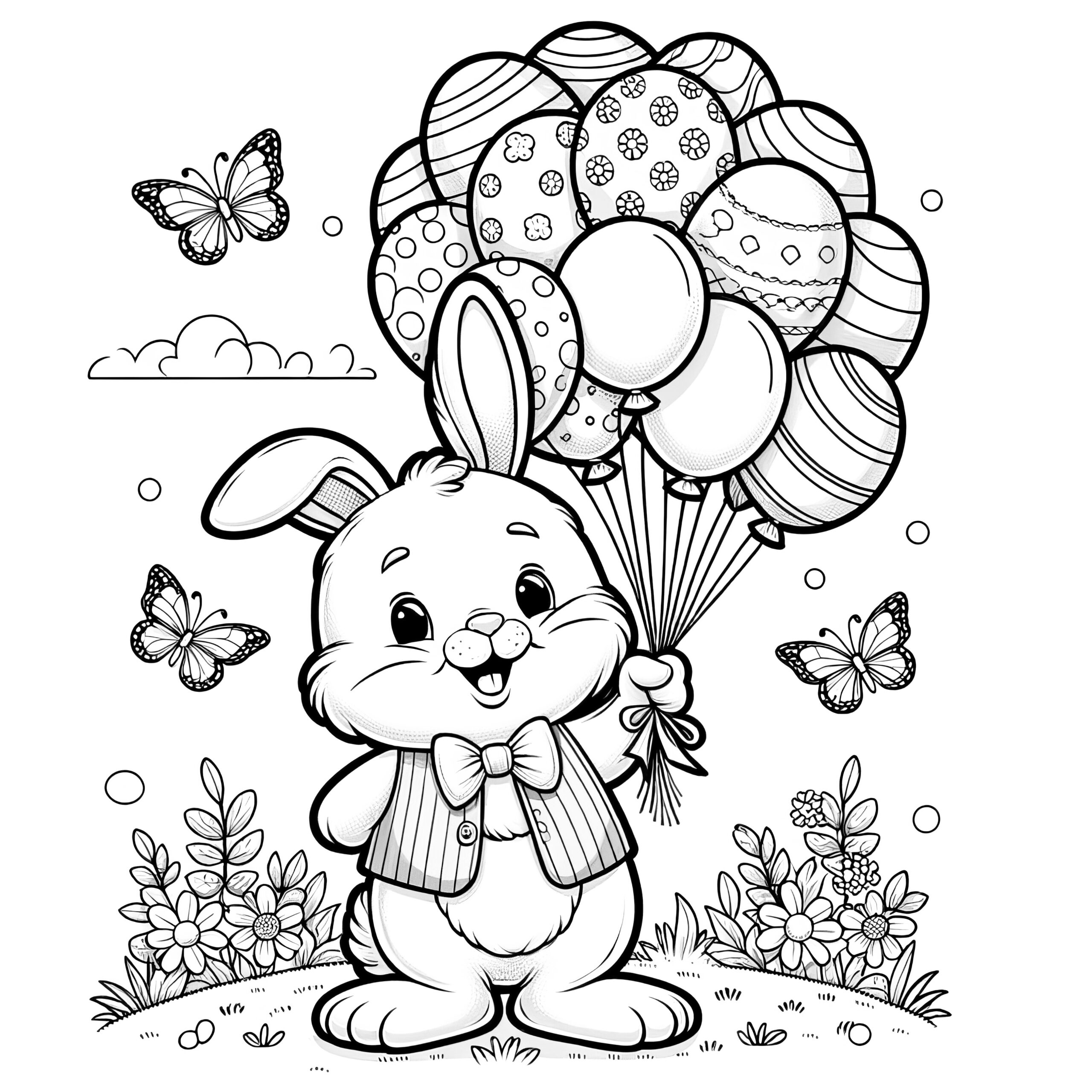 Stylish Easter Bunny With Balloons And Butterflies Coloring Page For Download Free Stylish Easter Bunny With Balloons And Butterflies Coloring Page For Download Free