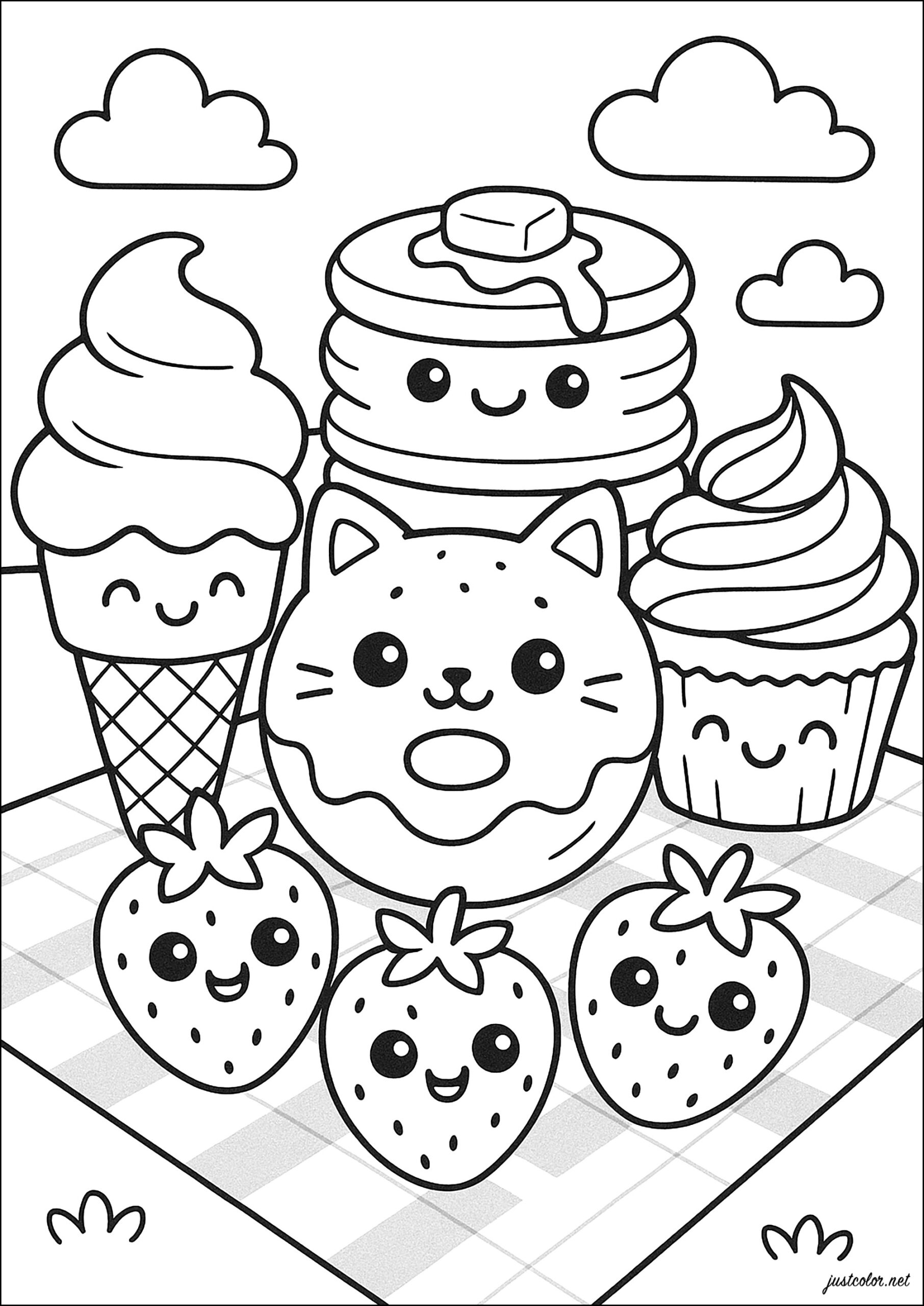 Sweet Picnic Kawaii Coloring Pages Sweet Picnic Kawaii Coloring Pages