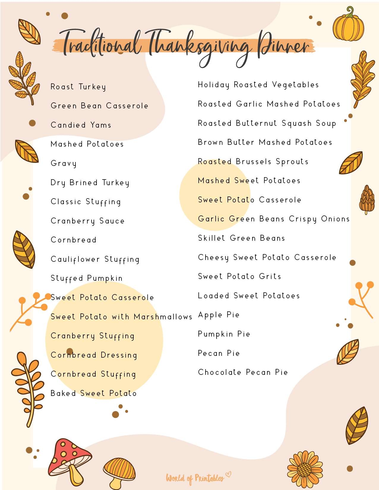 Thanksgiving Food Checklist Food List Printables World Of Printables