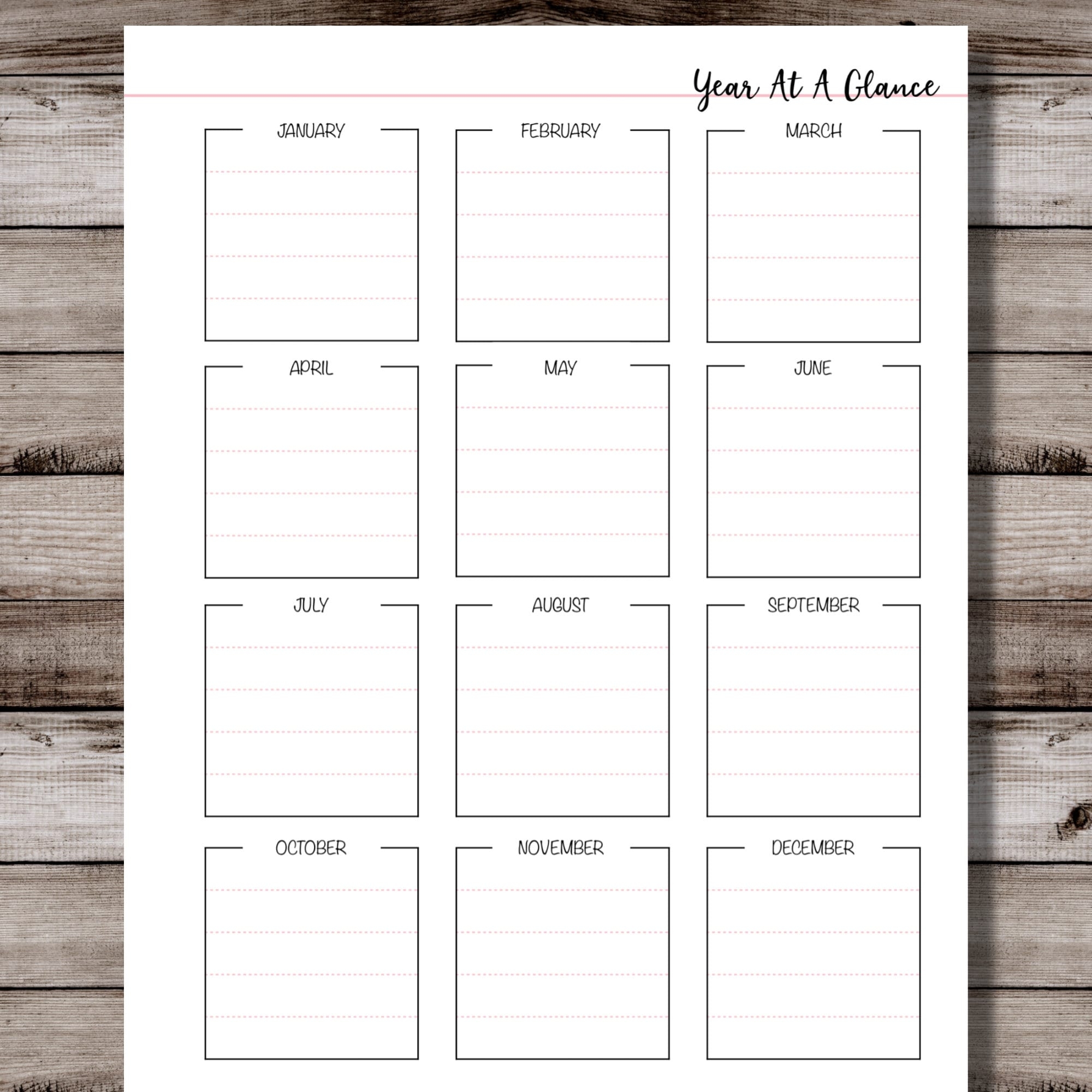 Year At A Glance Planner Printable Etsy