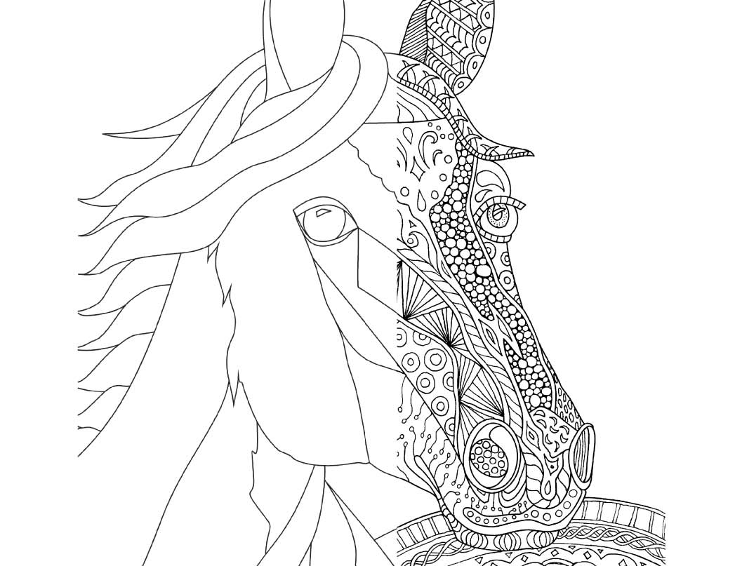 Zentangle Horse Coloring Page For Adults Plus Bonus Easy Horse